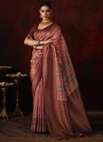 Softy Silk Red Brown Party Wear Digital Printed Saree